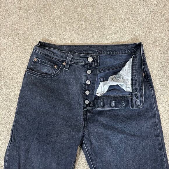 Levi's 501 Button Fly Raw Hem Jeans in Black Straight Leg High Waist Sz W28 L29 - Picture 4 of 8